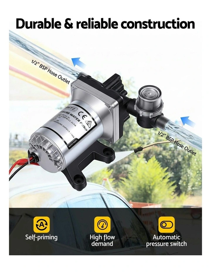 Automatic Fresh Marine 12V RV Water Pump 11.3LPM 55PSI 3GPM in Black image 5