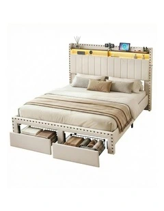 Shelf Storage Drawers with Upholstered Bed Frame King in Beige