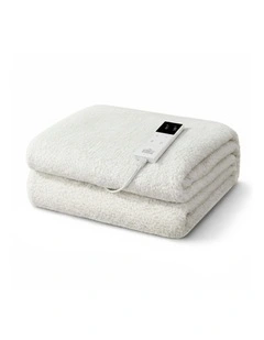 Electric Blanket LED Remote Sherpa Fleece Underlay Fully Fitted Machine Washable in White King Single