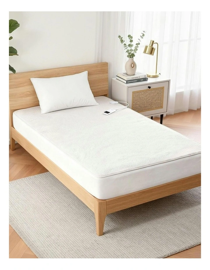 Electric Blanket LED Remote Sherpa Fleece Underlay Fully Fitted Machine Washable in White King Single image 3