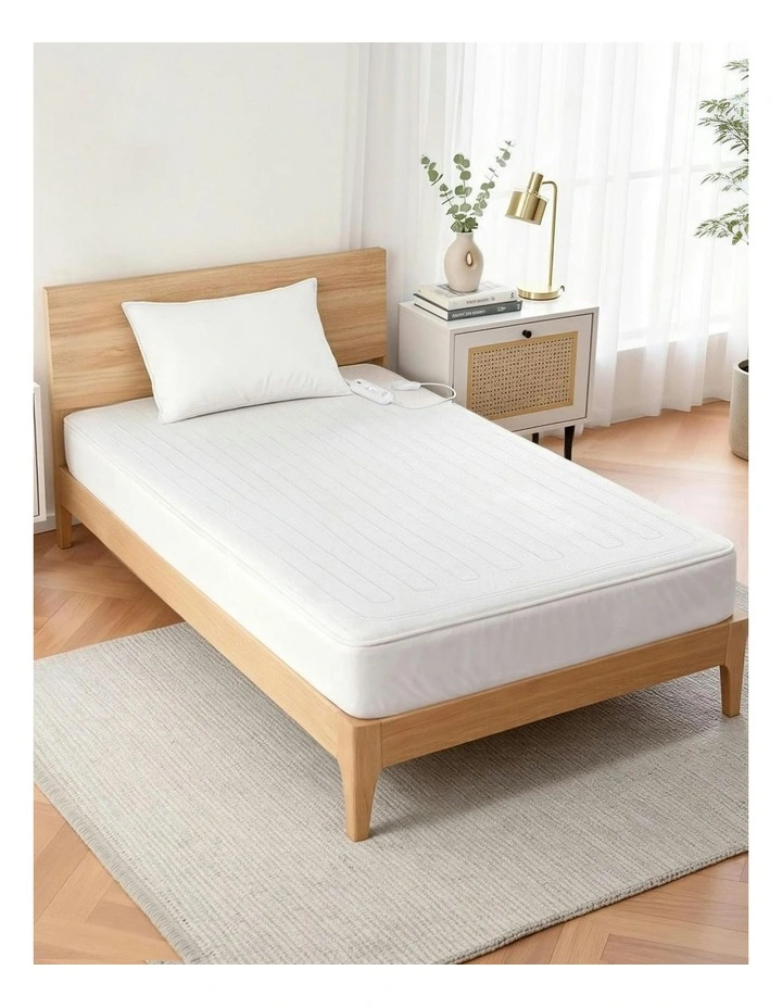 Electric Blanket King Single Heated Fully Fitted Washable Pad Winter Warm in White image 3