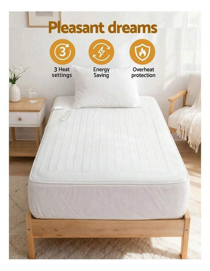 Electric Blanket King Single Heated Fully Fitted Washable Pad Winter Warm in White image 5