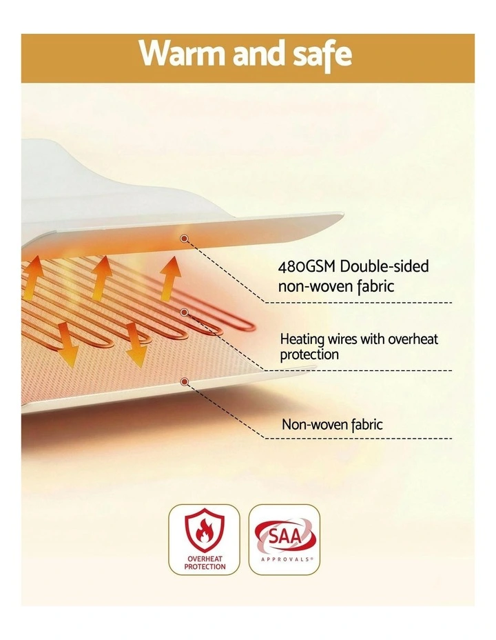 Electric Blanket King Single Heated Fully Fitted Washable Pad Winter Warm in White image 7