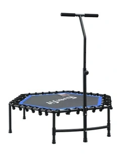 Hexagon Fitness Trampoline Rebounder Adjustable Handrail 48 inch in Blue
