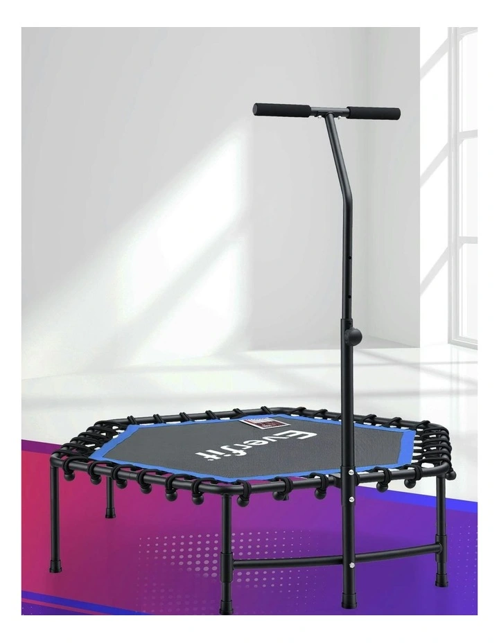 Hexagon Fitness Trampoline Rebounder Adjustable Handrail 48 inch in Blue image 3