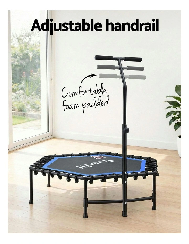 Hexagon Fitness Trampoline Rebounder Adjustable Handrail 48 inch in Blue image 6