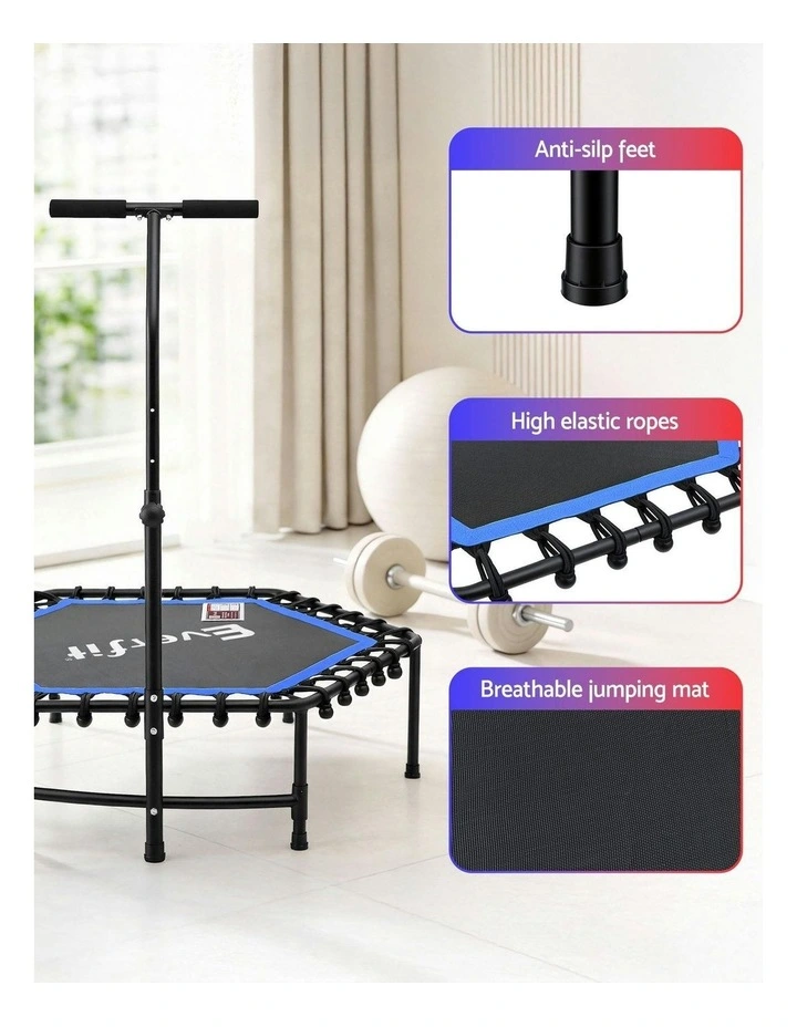 Hexagon Fitness Trampoline Rebounder Adjustable Handrail 48 inch in Blue image 7