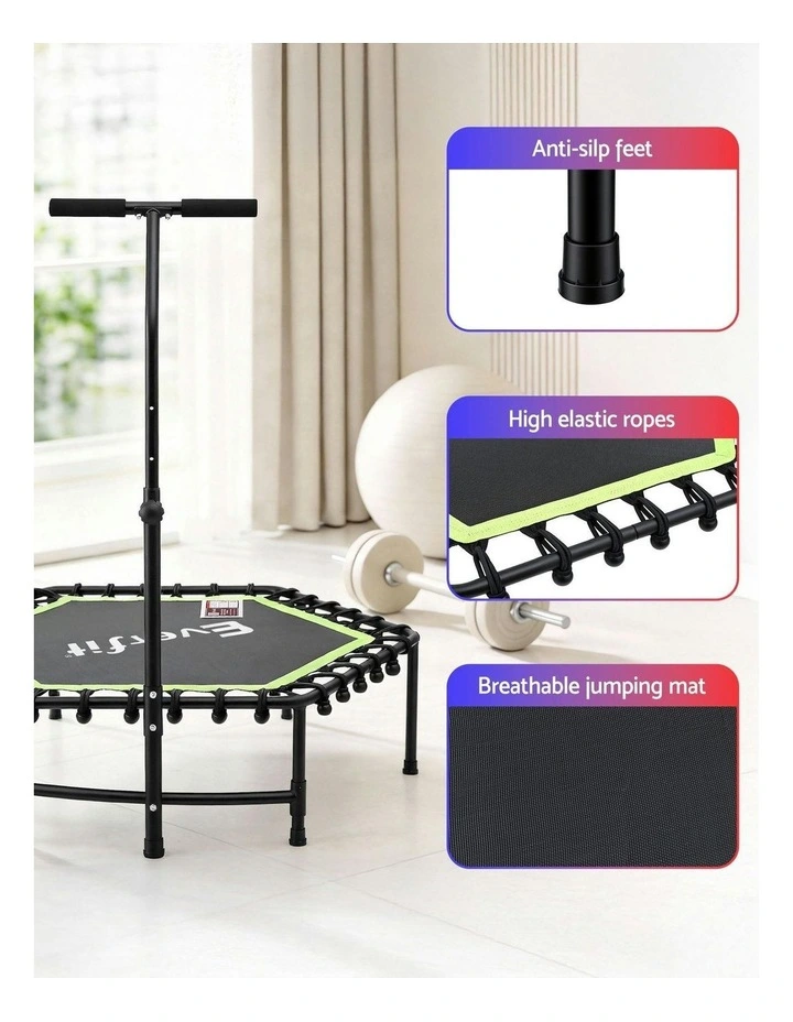 Hexagon Fitness Trampoline Rebounder Adjustable Handrail 48inch in Green image 7
