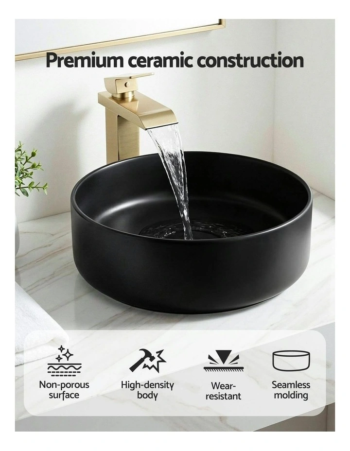 Matte Round Ceramic Bathroom Basin in Black image 5
