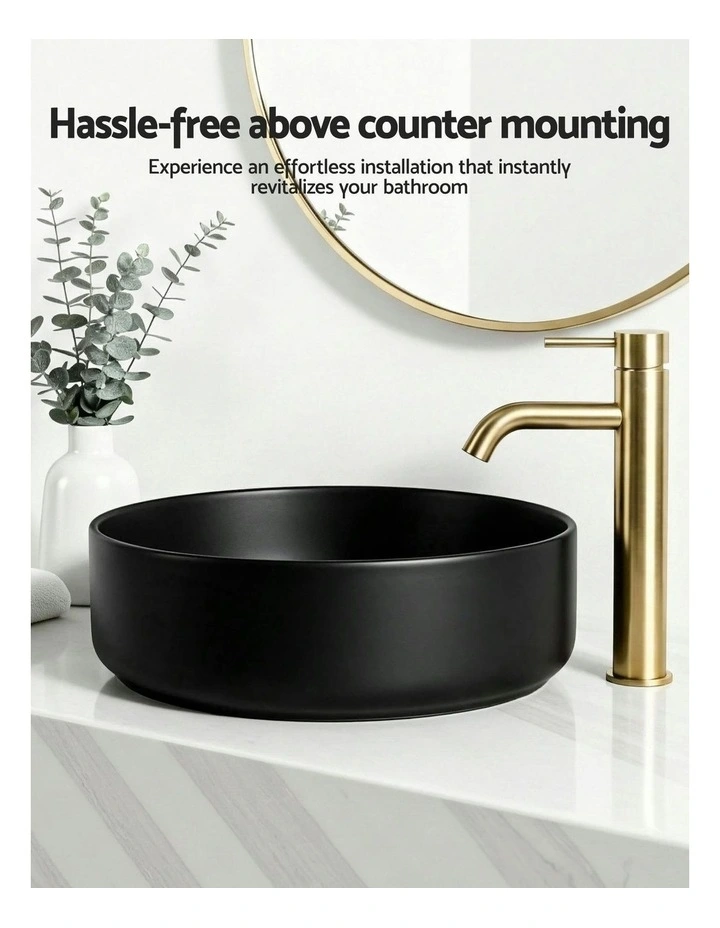 Matte Round Ceramic Bathroom Basin in Black image 6
