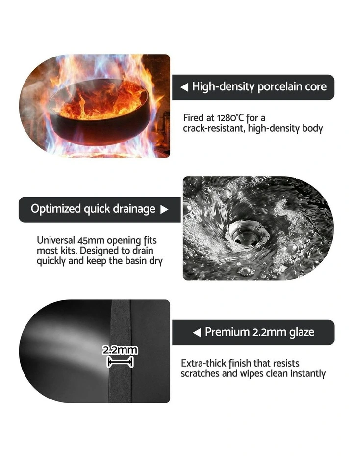 Matte Round Ceramic Bathroom Basin in Black image 7