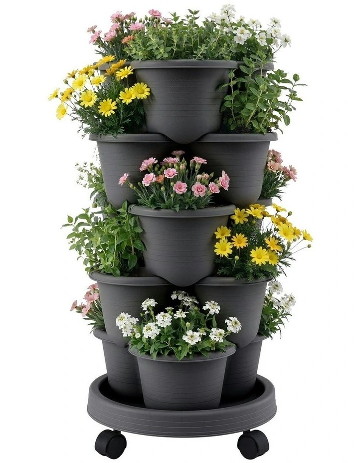 5 Tier Vertical Garden Planter With 4 Wheels in Black image 1