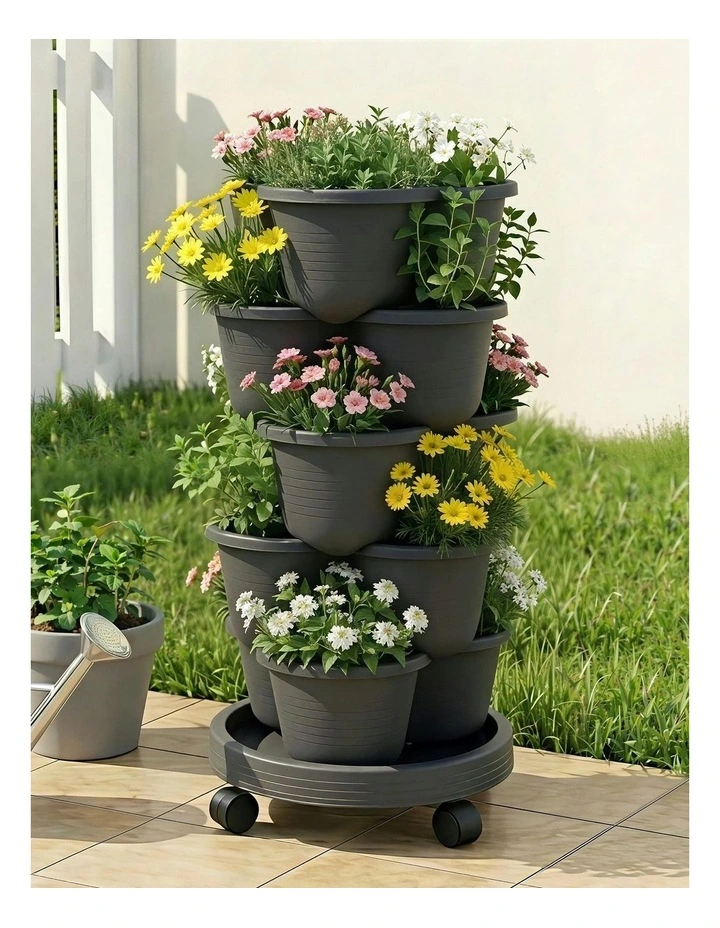 5 Tier Vertical Garden Planter With 4 Wheels in Black image 3