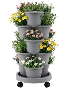5 Tier Vertical Garden Planter with 4 Wheels in Grey