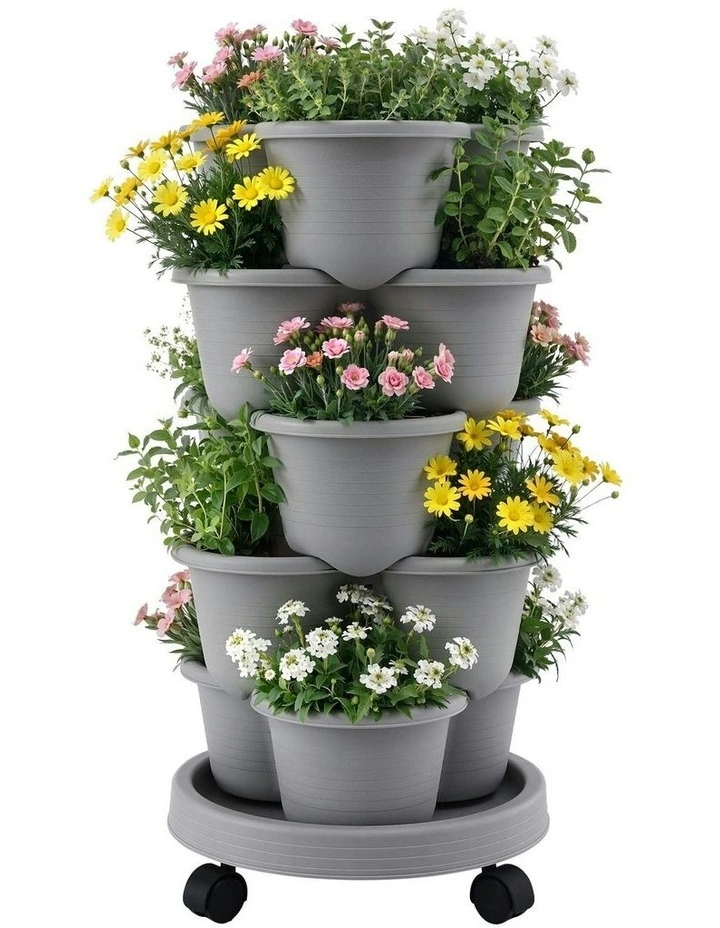 5 Tier Vertical Garden Planter with 4 Wheels in Grey image 1