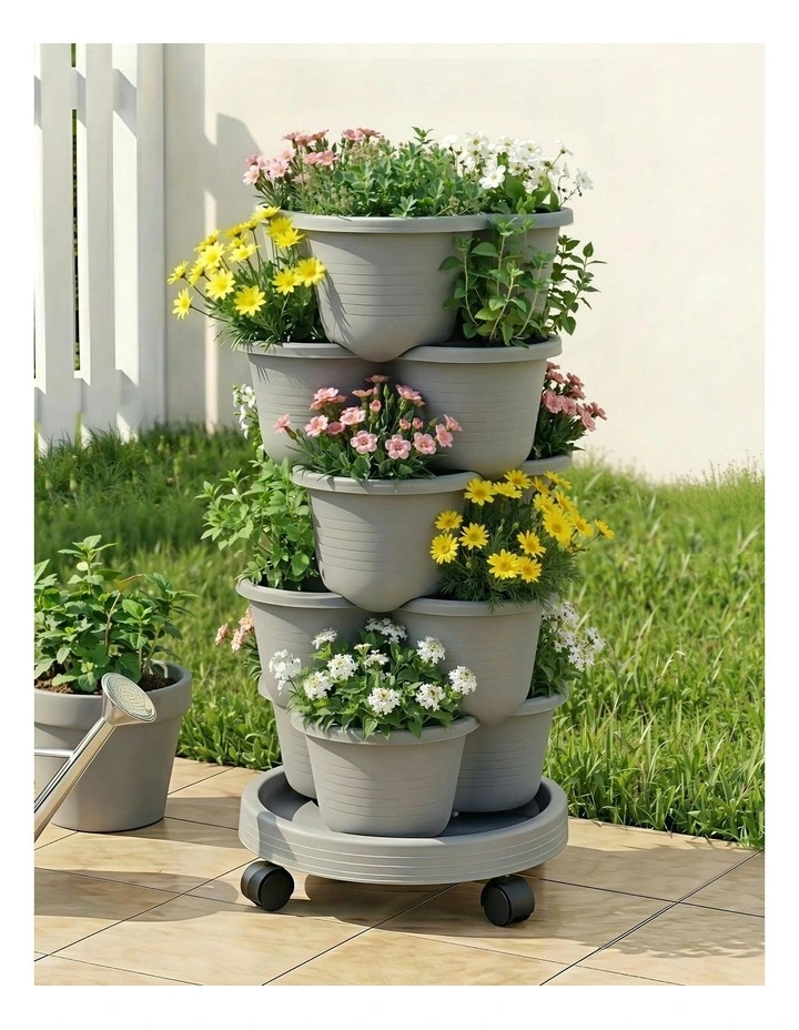 5 Tier Vertical Garden Planter with 4 Wheels in Grey image 3