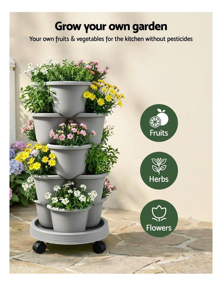 5 Tier Vertical Garden Planter with 4 Wheels in Grey image 5