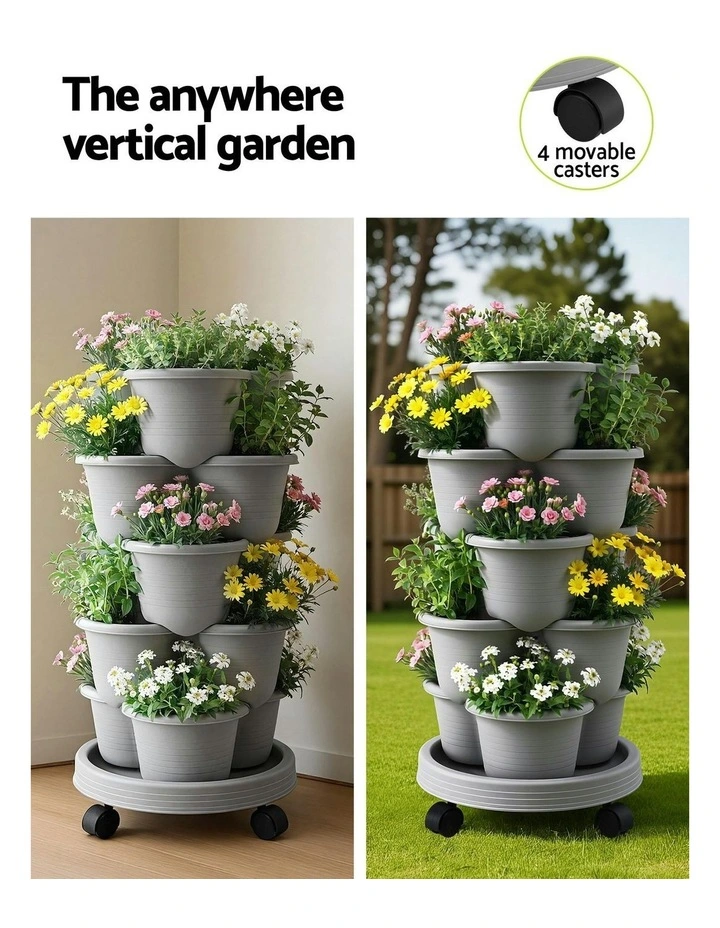 5 Tier Vertical Garden Planter with 4 Wheels in Grey image 7