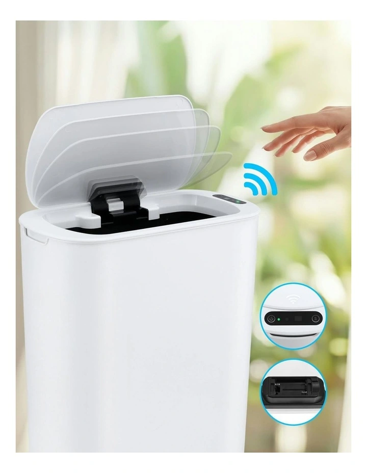 Motion Sensor Kitchen Bin Slim Touchless Rubbish Can with Lid 25L in White image 5