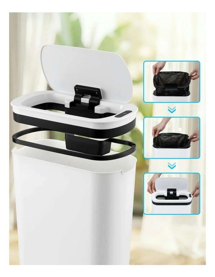 Motion Sensor Kitchen Bin Slim Touchless Rubbish Can with Lid 25L in White image 6