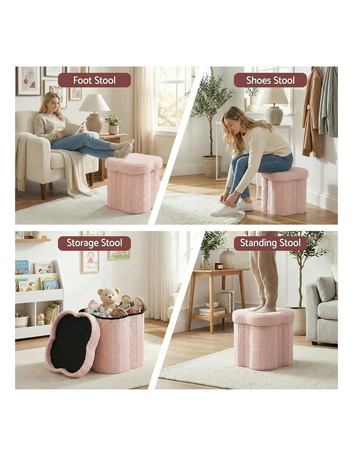 Storage Ottoman Foot Stool Foldable in Pink image 6