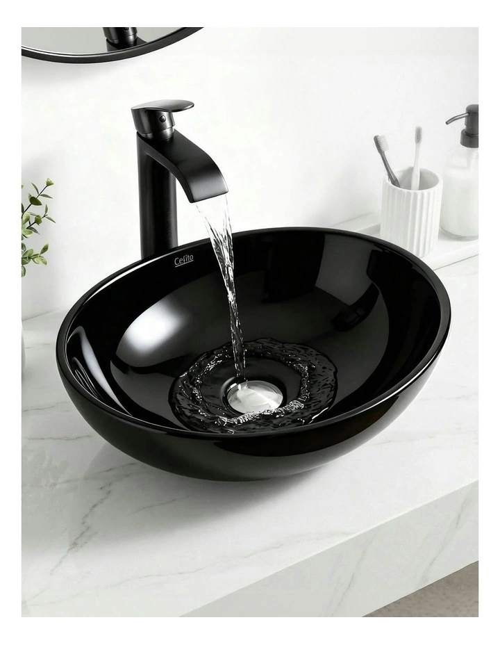 Bathroom Basin Ceramic Vanity Sink Hand Wash Bowl 41x34cm in Black image 3