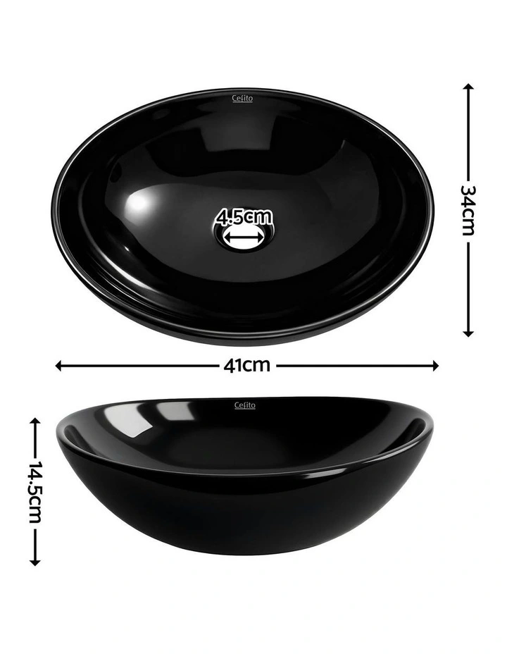 Bathroom Basin Ceramic Vanity Sink Hand Wash Bowl 41x34cm in Black image 4