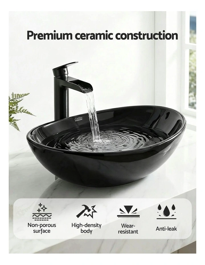 Bathroom Basin Ceramic Vanity Sink Hand Wash Bowl 41x34cm in Black image 5