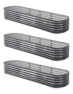 Oval Galvanized Steel Raised Garden Bed Kit 320x80x42cm Pack of 3 in Grey
