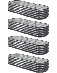 Oval Galvanized Steel Raised Garden Bed Kit 240x80x42cm Pack Of 4 in Grey