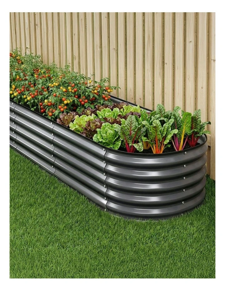 Oval Galvanized Steel Raised Garden Bed Kit 240x80x42cm Pack Of 4 in Grey image 3