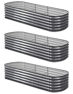 Oval Galvanized Steel Raised Garden Bed Kit 240x80x42cm Pack Of 3 in Grey