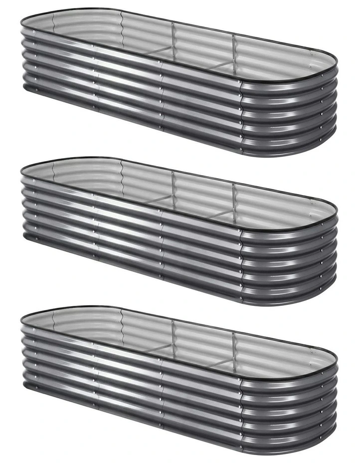 Oval Galvanized Steel Raised Garden Bed Kit 240x80x42cm Pack Of 3 in Grey image 1