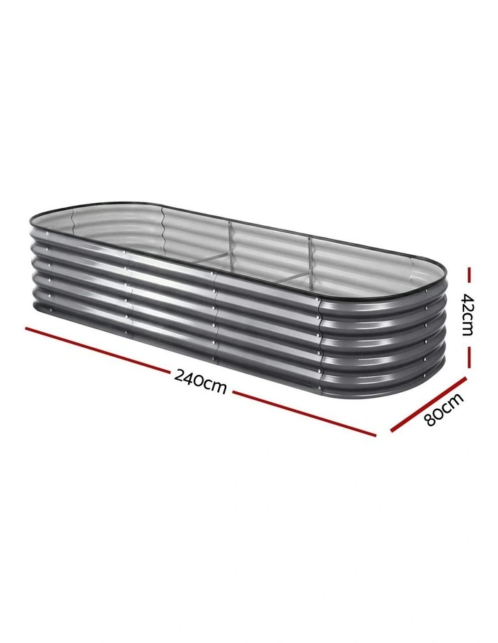 Oval Galvanized Steel Raised Garden Bed Kit 240x80x42cm Pack Of 3 in Grey image 4