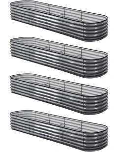 Oval Galvanized Steel Raised Garden Bed Kit 320x80x42cm Pack of 4 in Grey