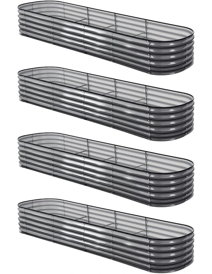Oval Galvanized Steel Raised Garden Bed Kit 320x80x42cm Pack of 4 in Grey image 1