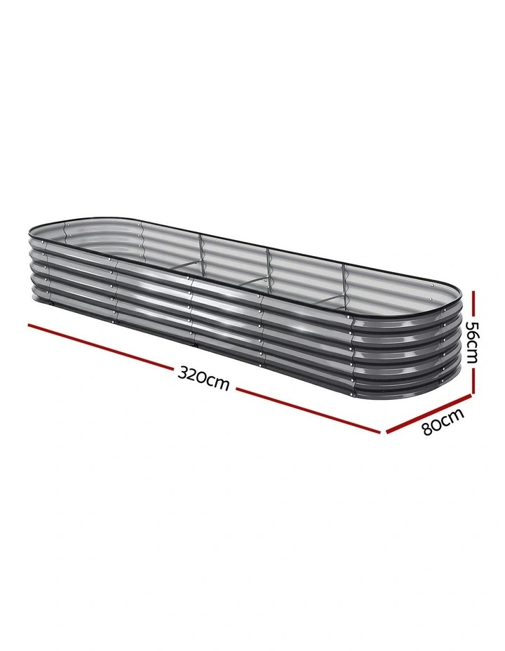 Oval Galvanized Steel Raised Garden Bed Kit 320x80x42cm Pack of 4 in Grey image 4