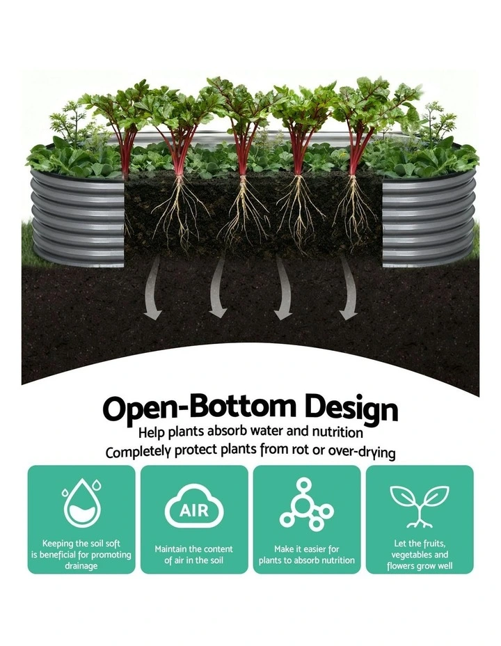 Oval Galvanized Steel Raised Garden Bed Kit 320x80x42cm Pack of 4 in Grey image 6