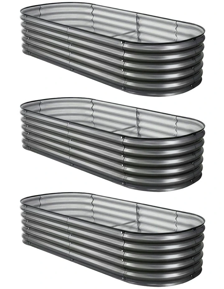 Oval Galvanized Steel Raised Garden Bed Kit 160x80x42cm Pack of 3 in Grey image 1