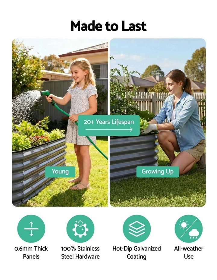 Oval Galvanized Steel Raised Garden Bed Kit 160x80x42cm Pack of 3 in Grey image 5