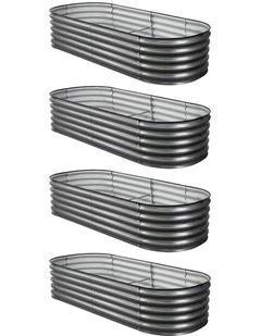 Oval Galvanized Steel Raised Garden Bed Kit 160x80x42cm Pack of 4 in Grey