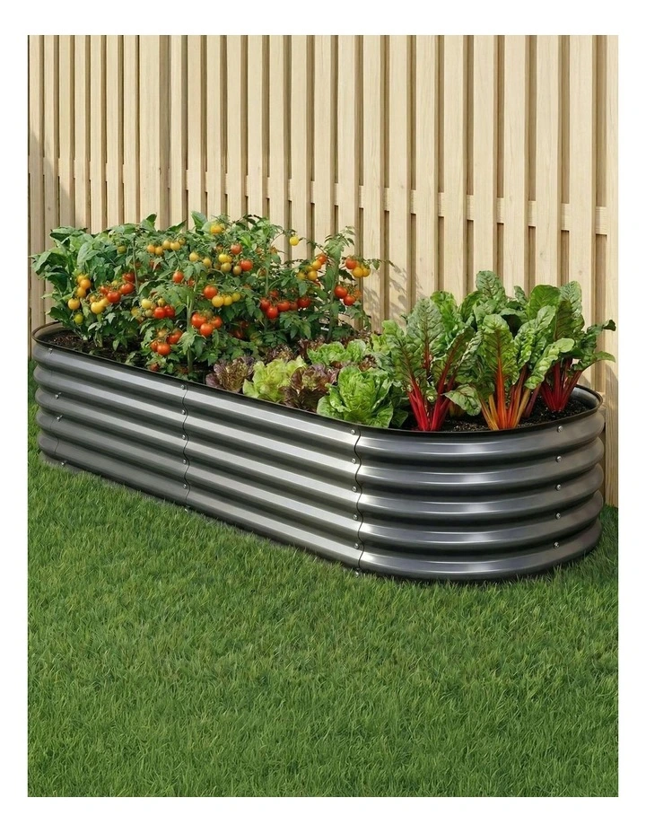 Oval Galvanized Steel Raised Garden Bed Kit 160x80x42cm Pack of 4 in Grey image 3