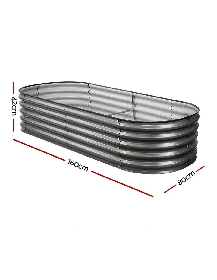 Oval Galvanized Steel Raised Garden Bed Kit 160x80x42cm Pack of 4 in Grey image 4