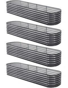 Oval Galvanized Steel Planter Raised Garden Bed Kit 320x80x56cm Pack of 4 in Grey