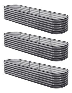 Oval Galvanized Steel Planter Raised Garden Bed Kit 320x80x56cm Pack of 3 in Grey