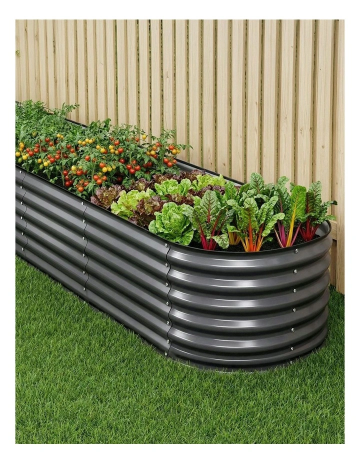 Oval Galvanized Steel Planter Raised Garden Bed Kit 320x80x56cm Pack of 3 in Grey image 3