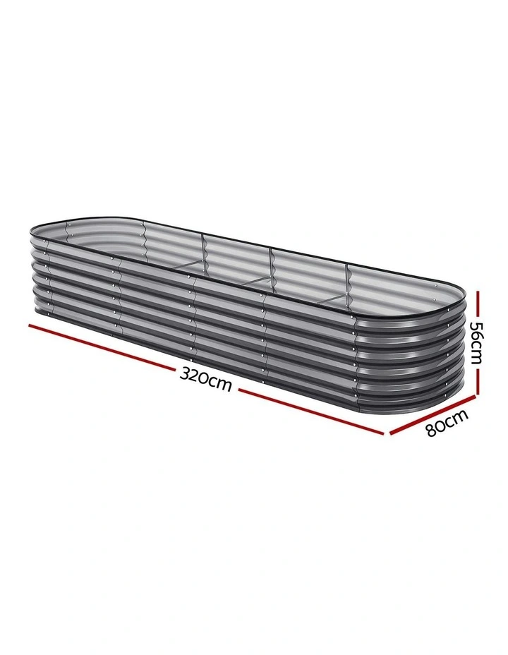Oval Galvanized Steel Planter Raised Garden Bed Kit 320x80x56cm Pack of 3 in Grey image 4