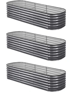 Oval Galvanized Steel Raised Garden Bed Kit 240x80x56cm Pack of 3 in Grey