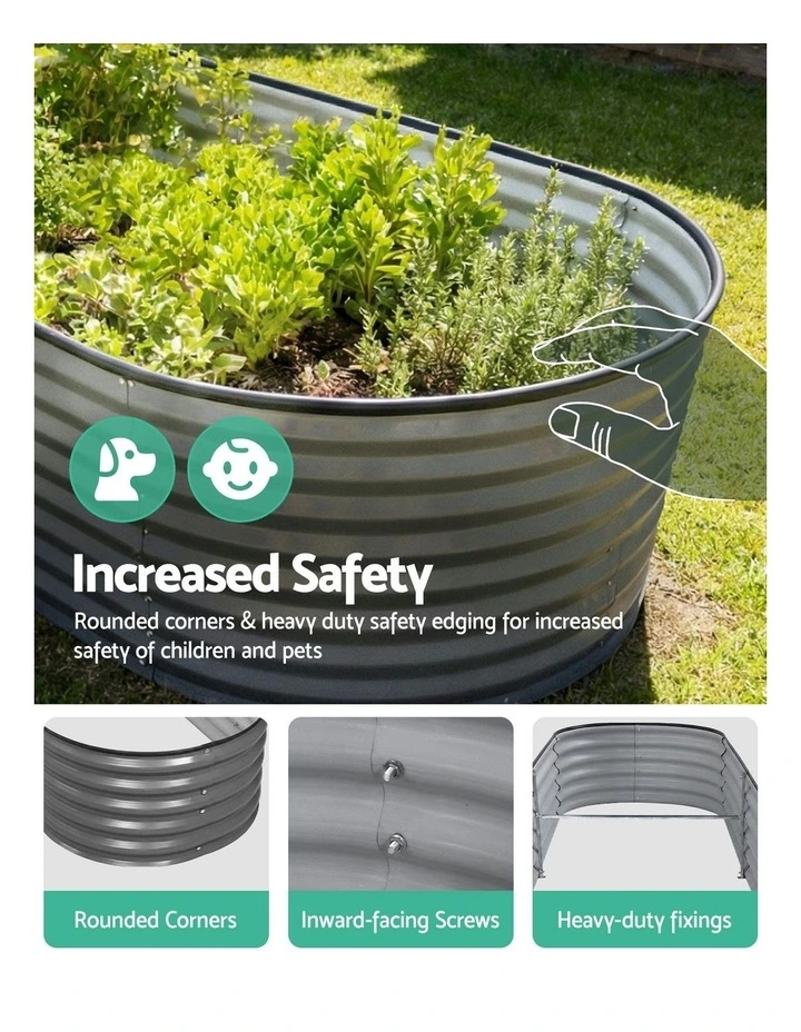 Oval Galvanized Steel Raised Garden Bed Kit 240x80x56cm Pack of 3 in Grey image 7