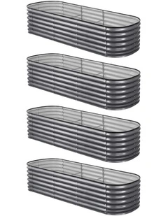 Oval Galvanized Steel Raised Garden Bed Kit Pack of 4 240x80x56cm in Grey